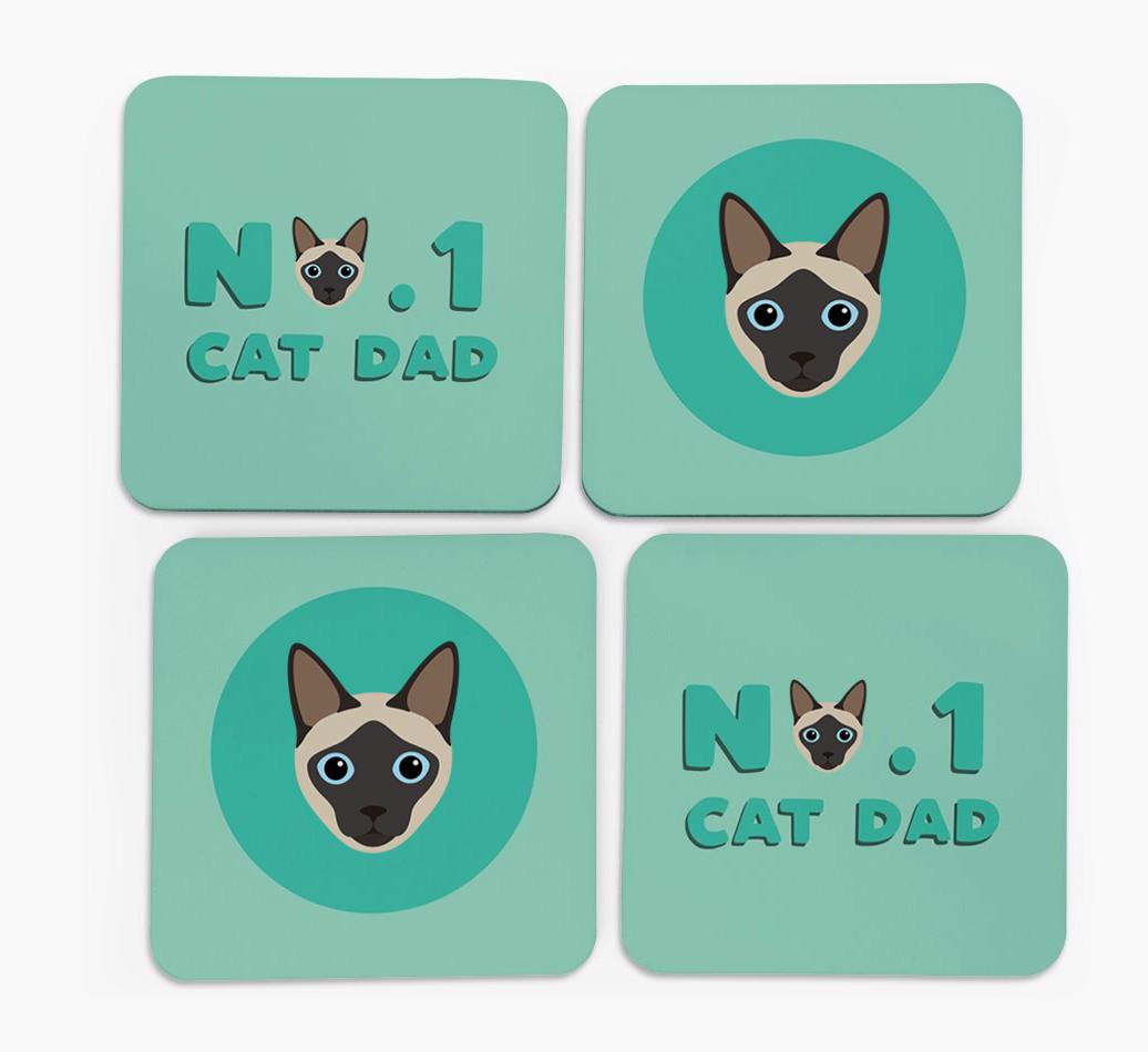 'No. 1 Cat Dad' - Personalised {breedFullName} Coasters (Set of 4)
