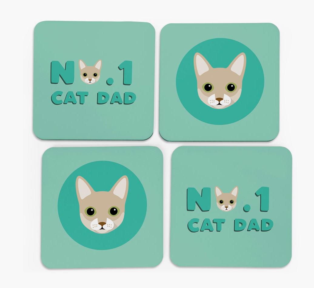 'No. 1 Cat Dad' - Personalised {breedFullName} Coasters (Set of 4)