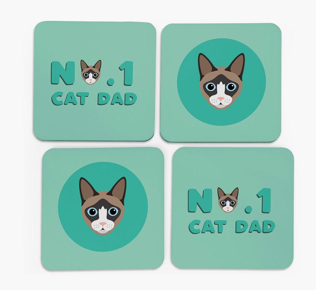 'No. 1 Cat Dad' - Personalised {breedFullName} Coasters (Set of 4)