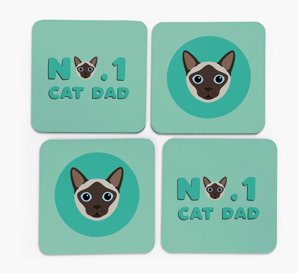 'No. 1 Cat Dad' - Personalised {breedFullName} Coasters (Set of 4)