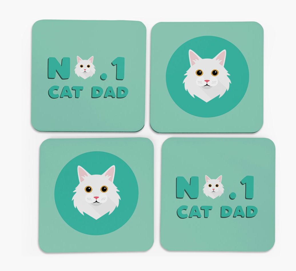 'No. 1 Cat Dad' - Personalised {breedFullName} Coasters (Set of 4)