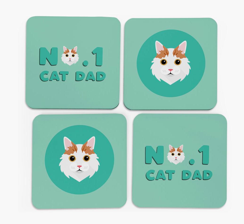 'No. 1 Cat Dad' - Personalised {breedFullName} Coasters (Set of 4)