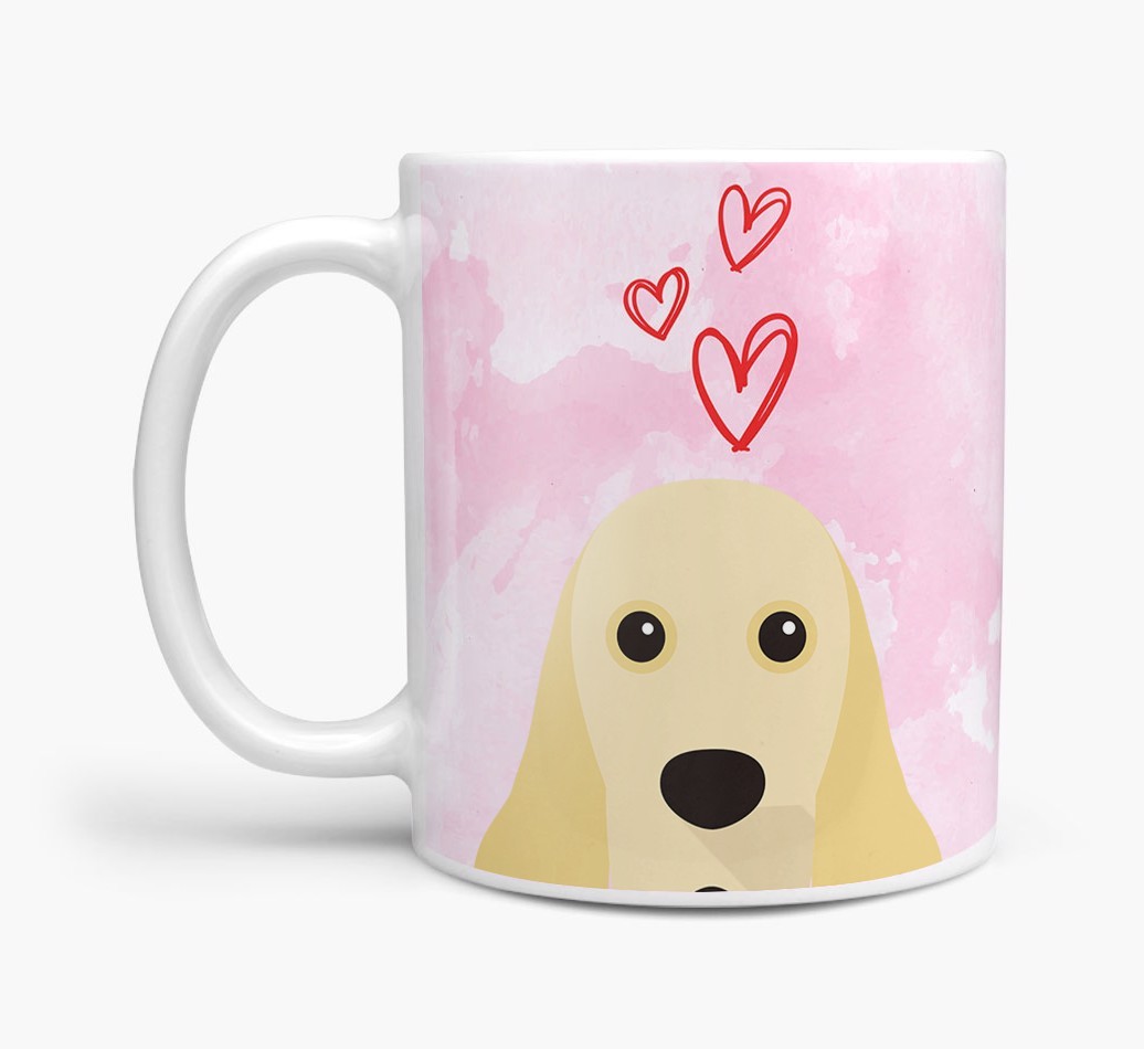 Peeking {breedFullName} Icon and Hearts Mug