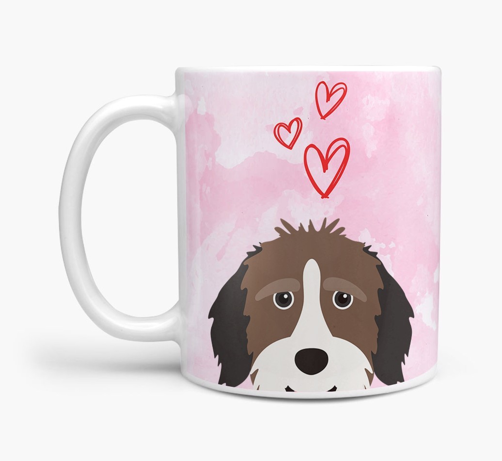 Peeking {breedFullName} Icon and Hearts Mug