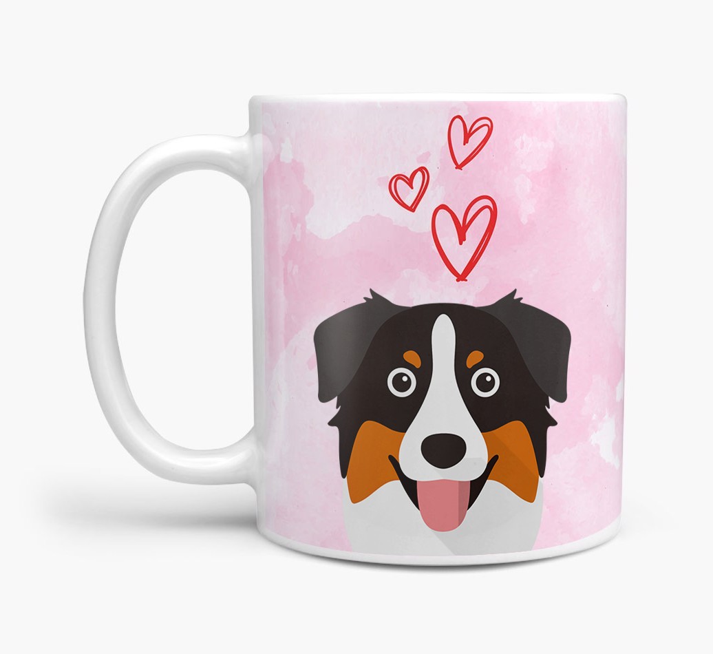 Peeking {breedFullName} Icon and Hearts Mug