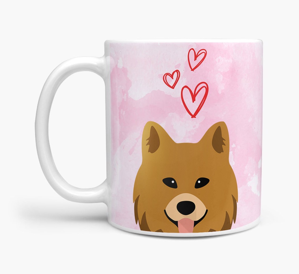 Peeking {breedFullName} Icon and Hearts Mug