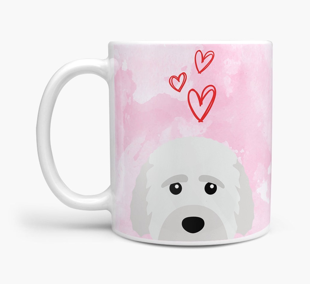 Peeking {breedFullName} Icon and Hearts Mug