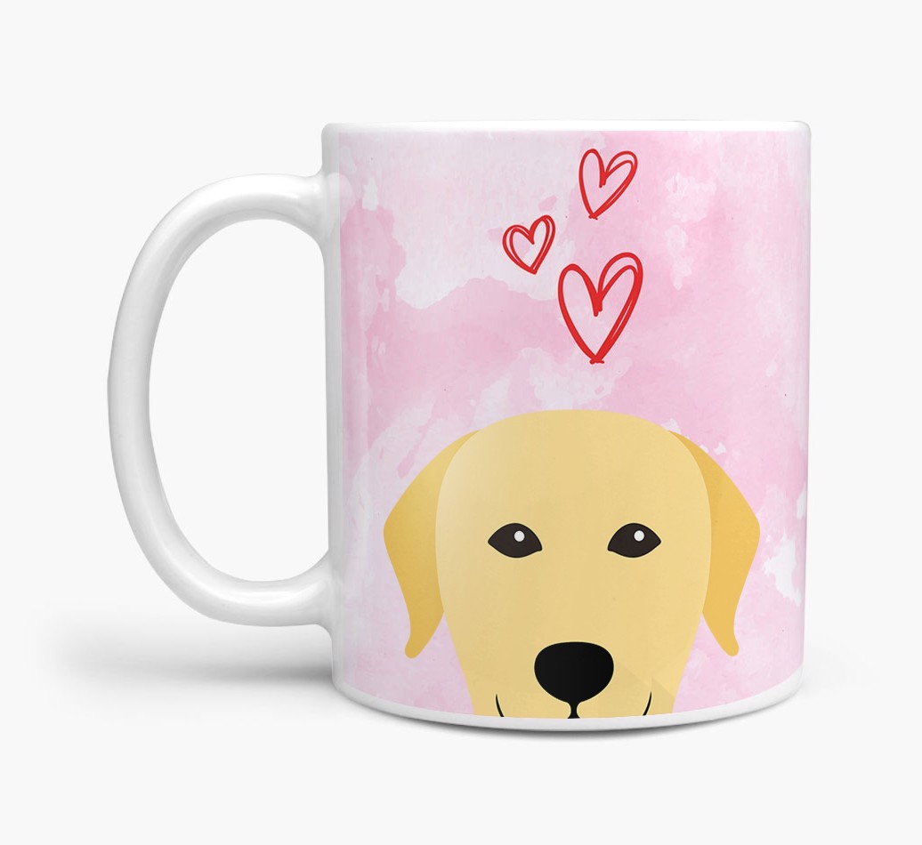 Peeking {breedFullName} Icon and Hearts Mug