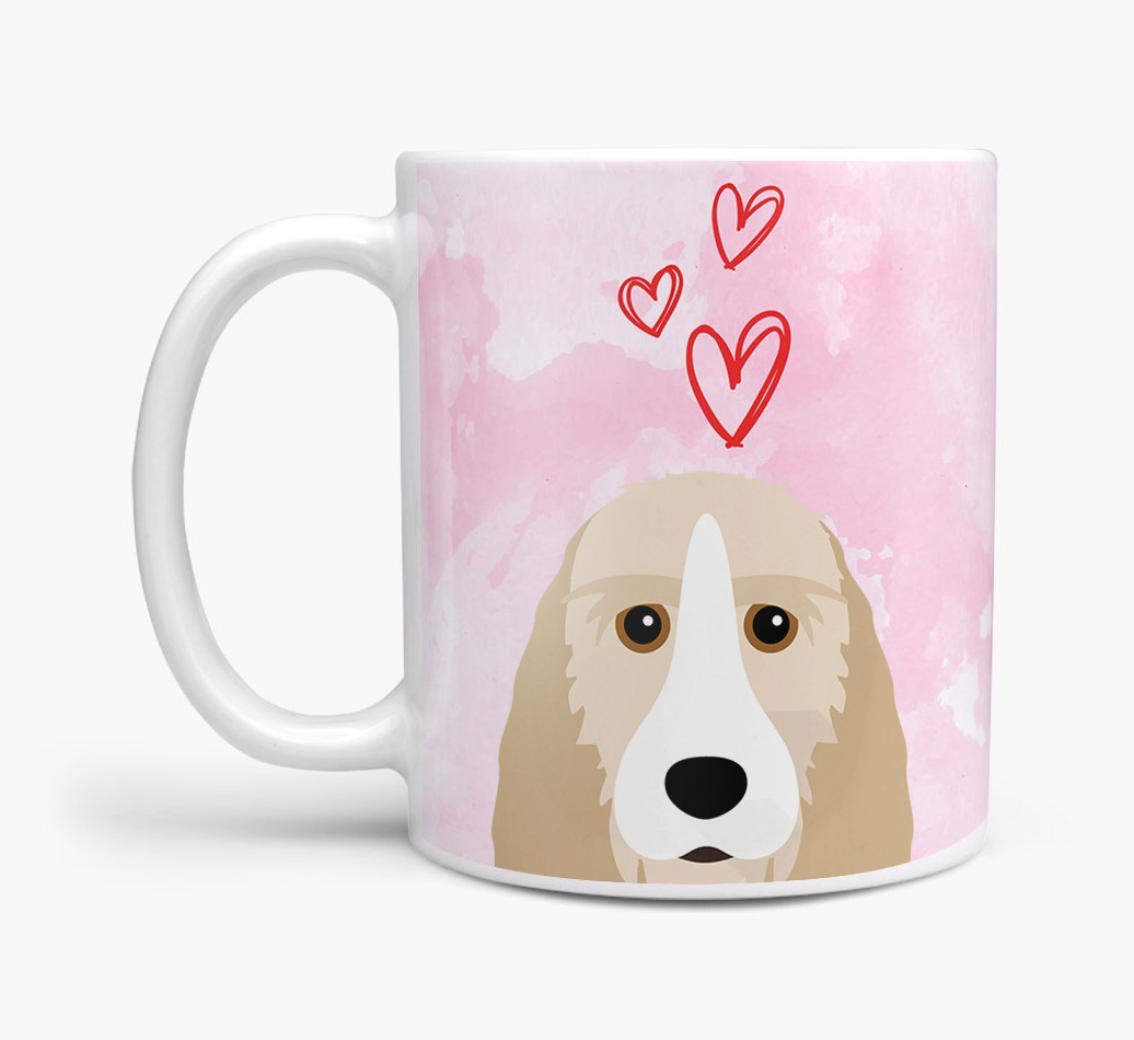 Peeking {breedFullName} Icon and Hearts Mug