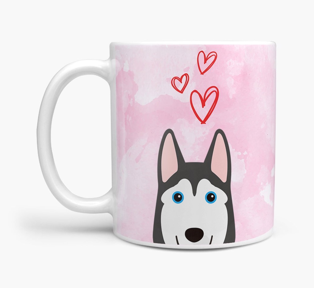 Peeking {breedFullName} Icon and Hearts Mug