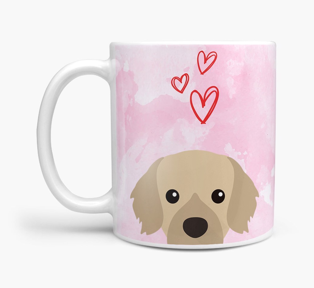Peeking {breedFullName} Icon and Hearts Mug