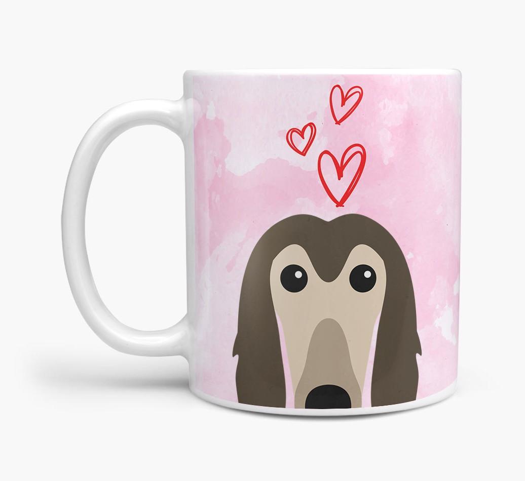 Peeking {breedFullName} Icon and Hearts Mug