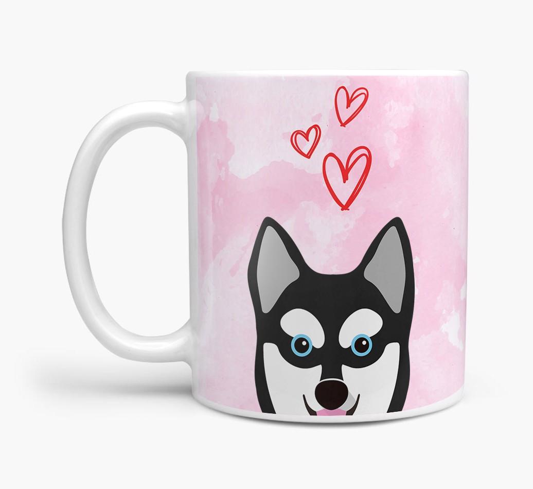 Peeking {breedFullName} Icon and Hearts Mug