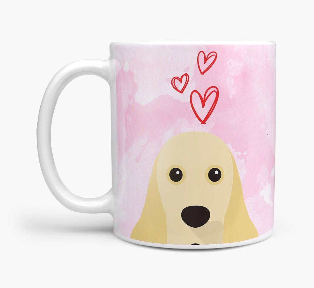 Peeking {breedFullName} Icon and Hearts Mug