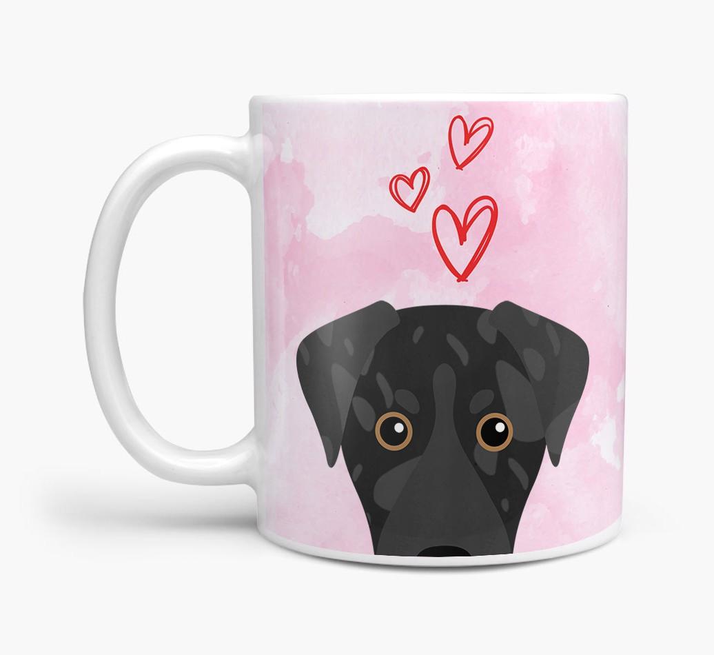 Peeking {breedFullName} Icon and Hearts Mug