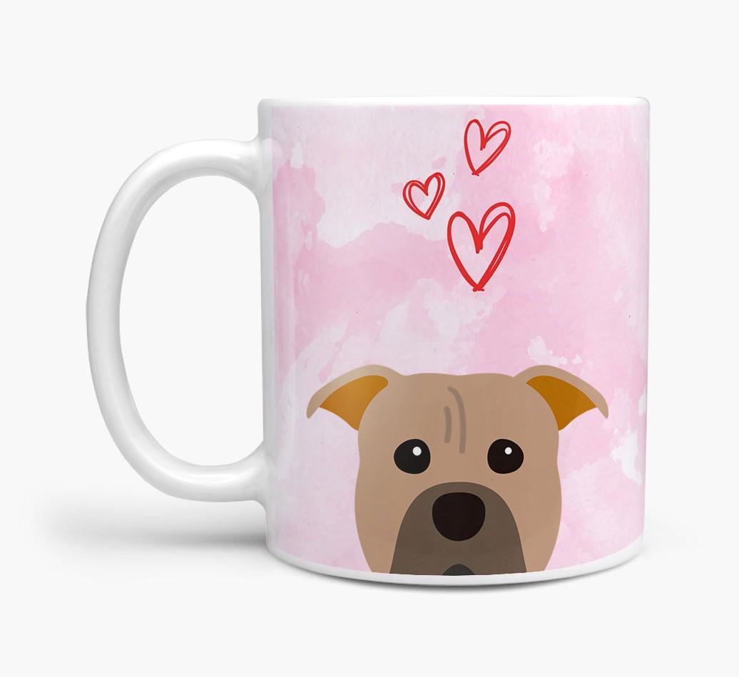 Peeking {breedFullName} Icon and Hearts Mug