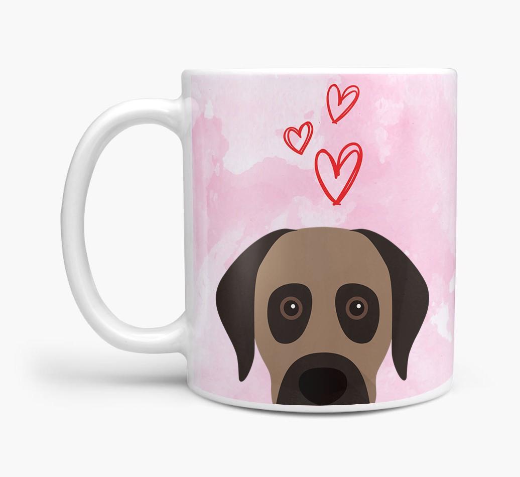 Peeking {breedFullName} Icon and Hearts Mug