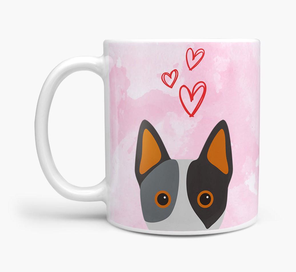 Peeking {breedFullName} Icon and Hearts Mug