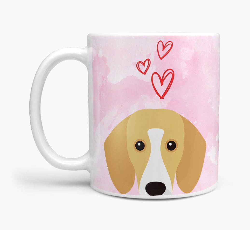 Peeking {breedFullName} Icon and Hearts Mug
