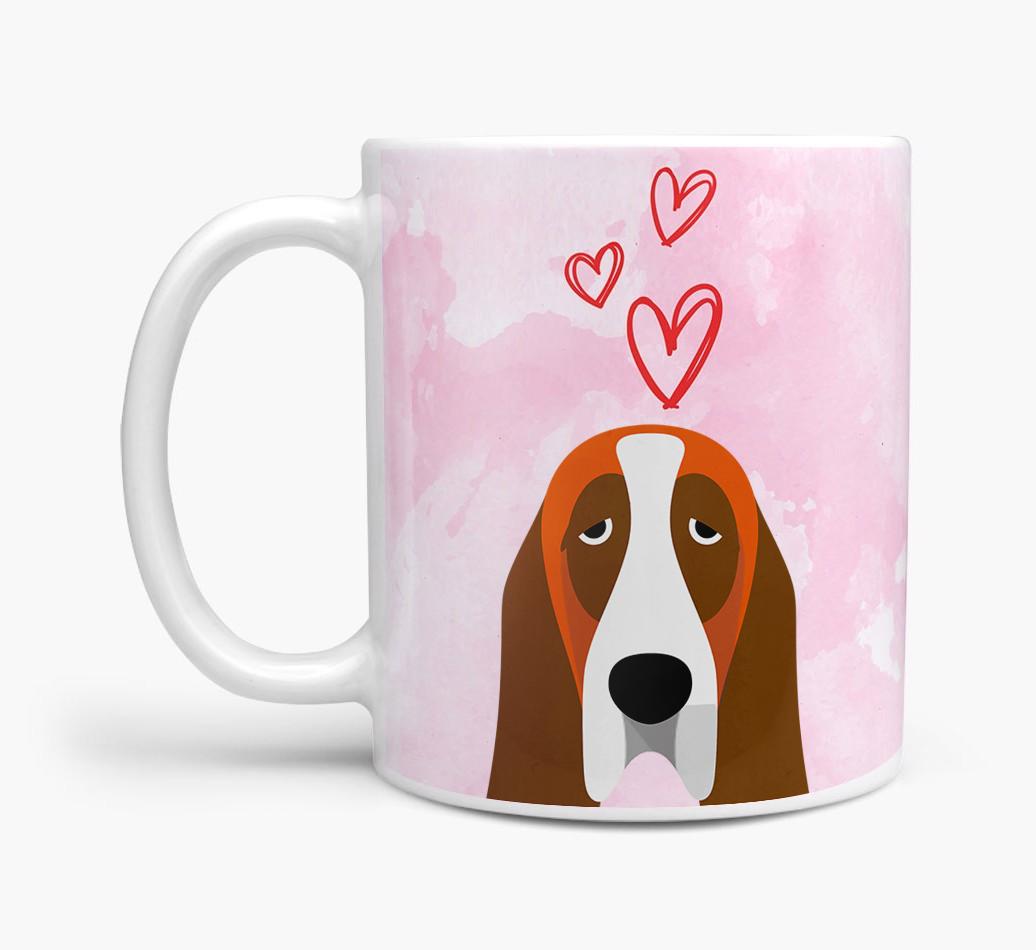 Peeking {breedFullName} Icon and Hearts Mug