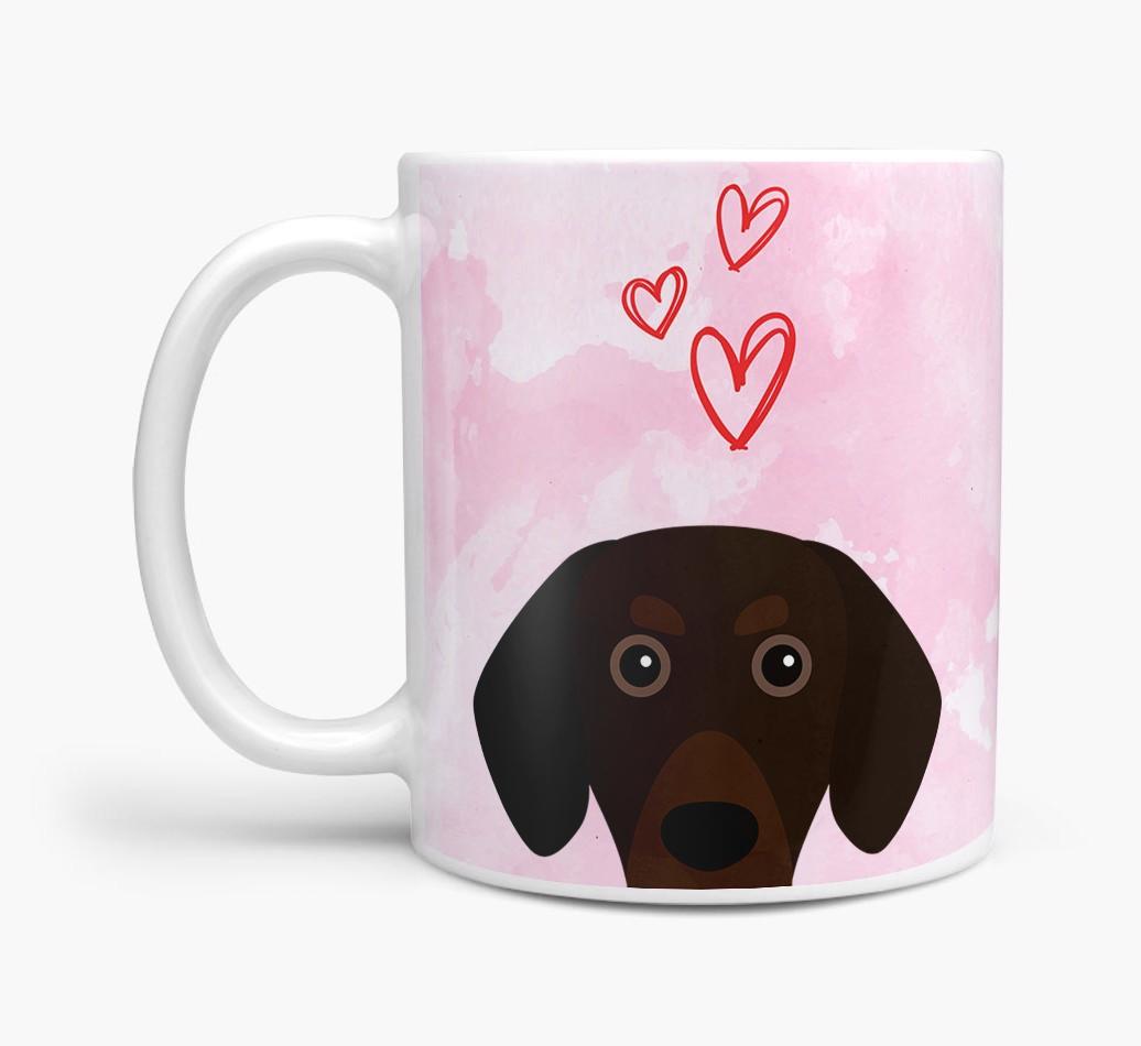 Peeking {breedFullName} Icon and Hearts Mug