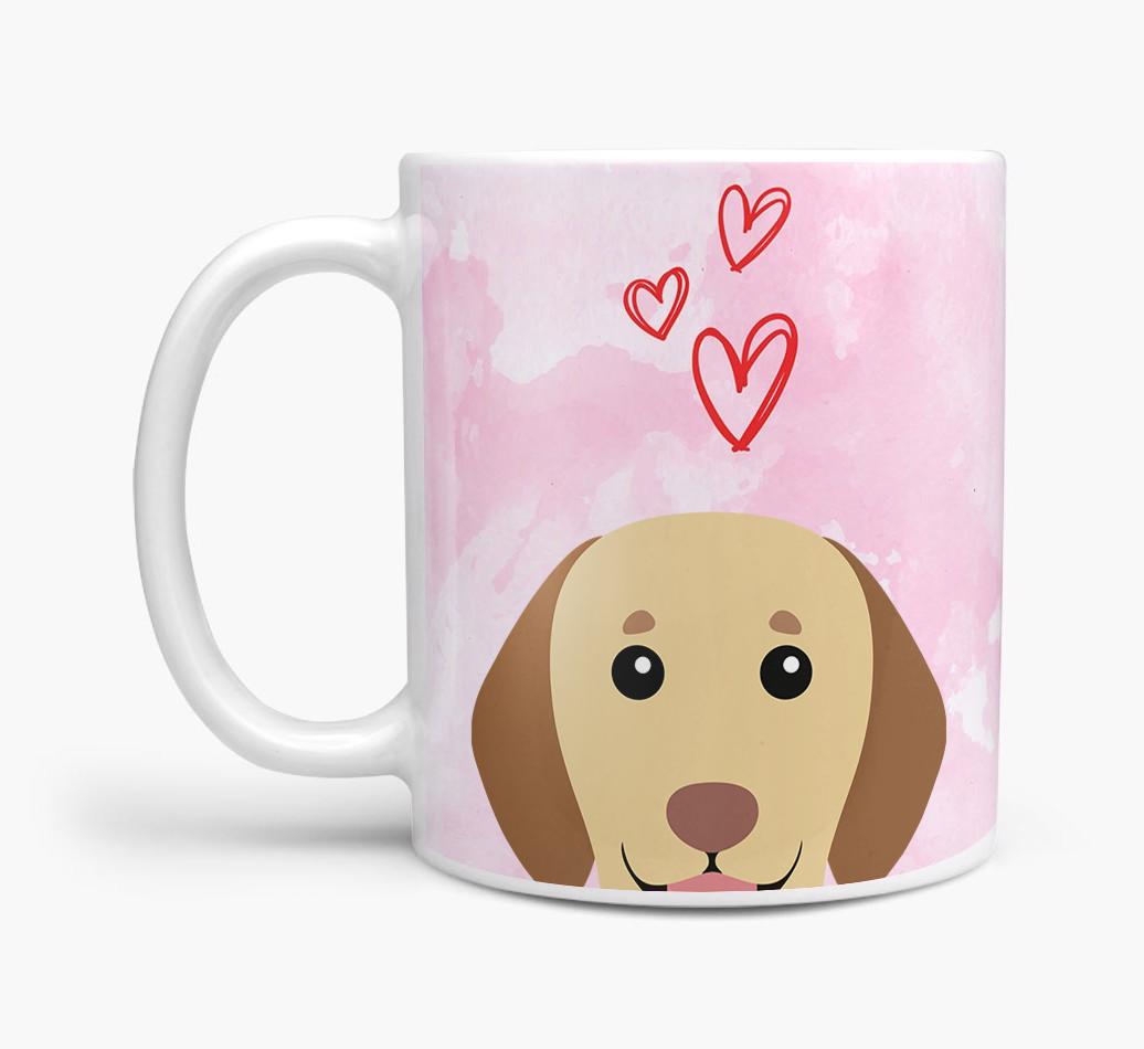 Peeking {breedFullName} Icon and Hearts Mug