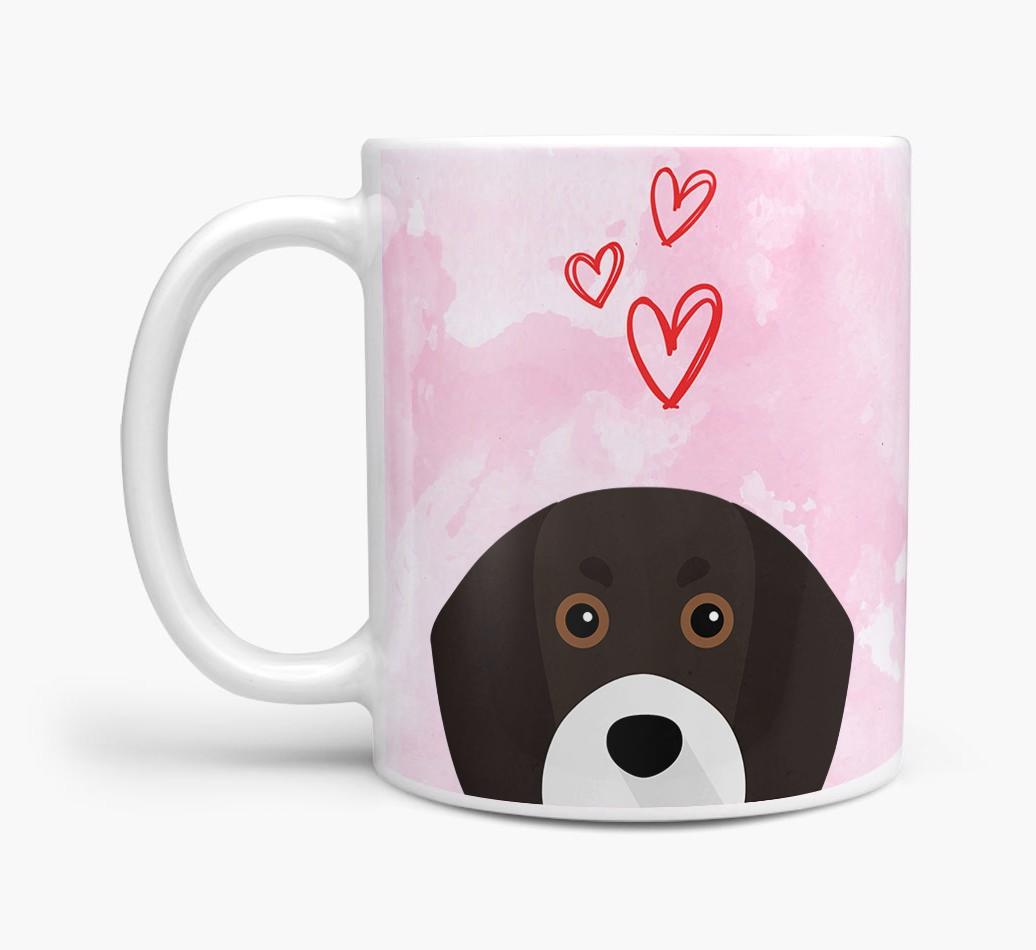 Peeking {breedFullName} Icon and Hearts Mug
