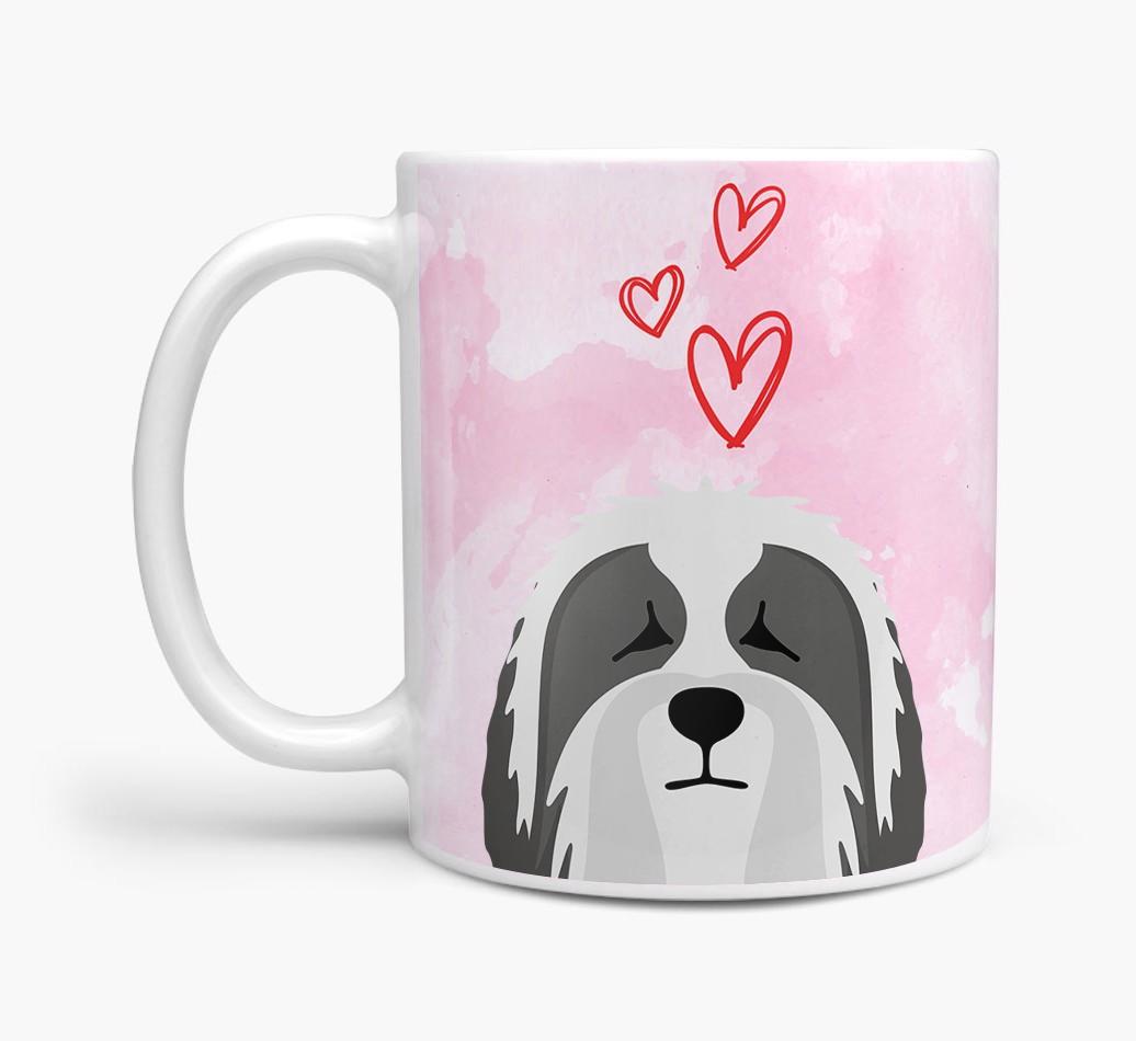 Peeking {breedFullName} Icon and Hearts Mug