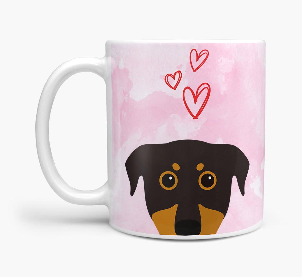 Peeking {breedFullName} Icon and Hearts Mug