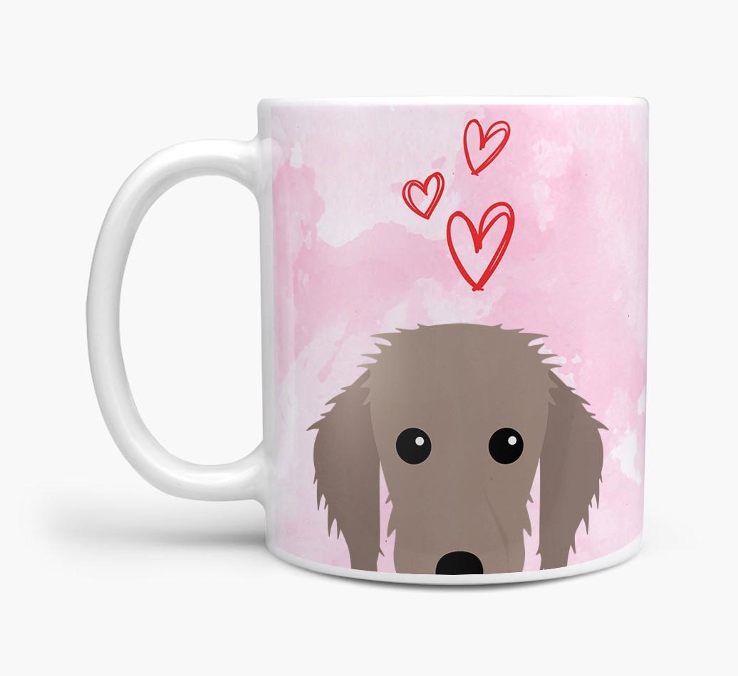 Peeking {breedFullName} Icon and Hearts Mug