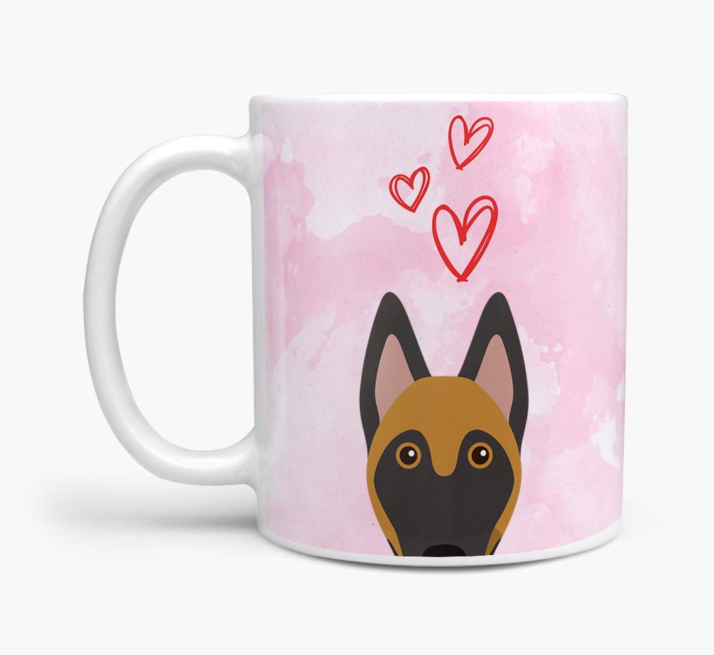 Peeking {breedFullName} Icon and Hearts Mug