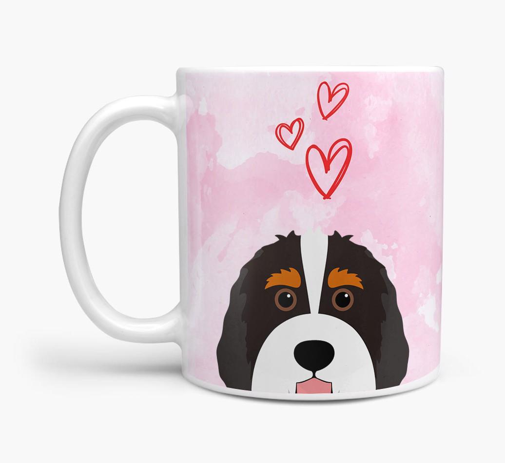 Peeking {breedFullName} Icon and Hearts Mug