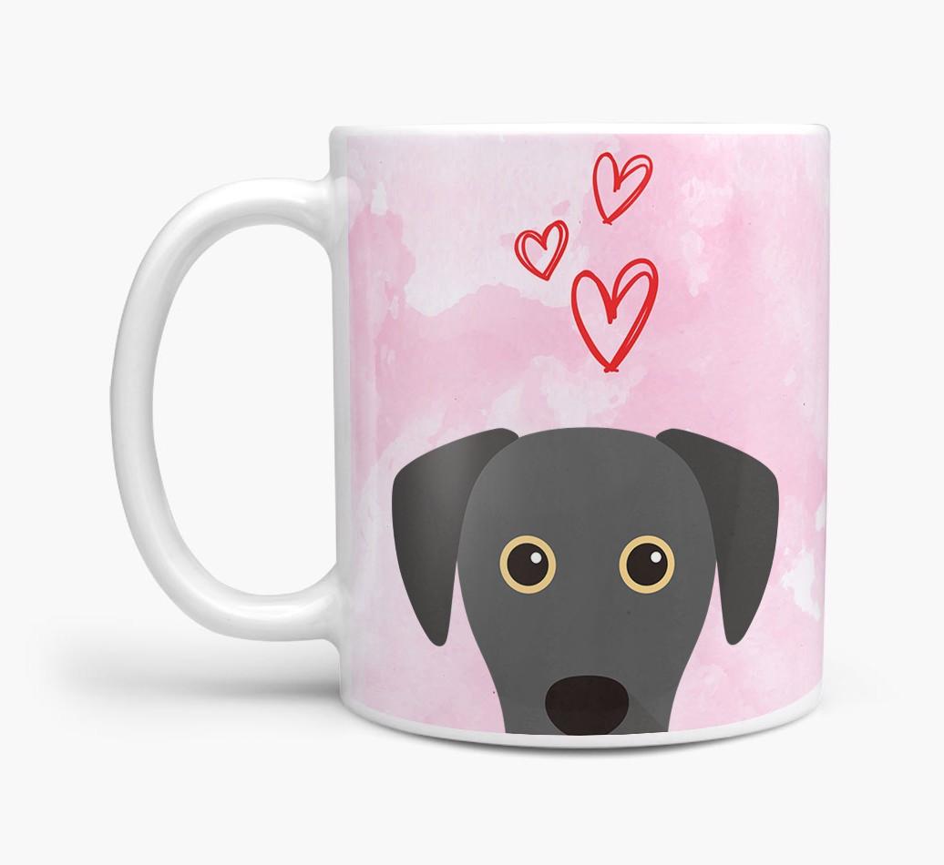 Peeking {breedFullName} Icon and Hearts Mug