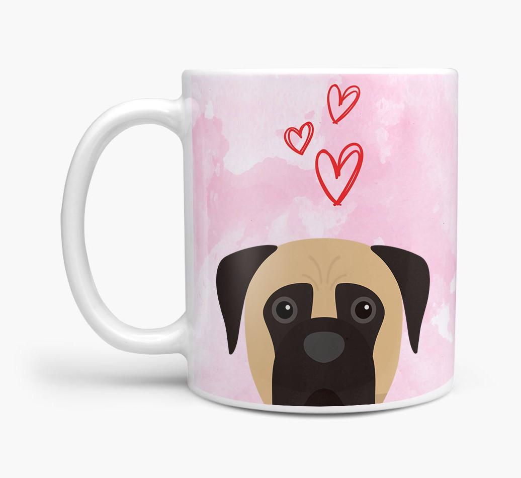 Peeking {breedFullName} Icon and Hearts Mug