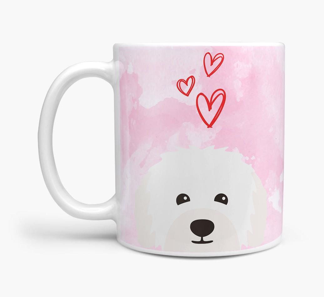 Peeking {breedFullName} Icon and Hearts Mug