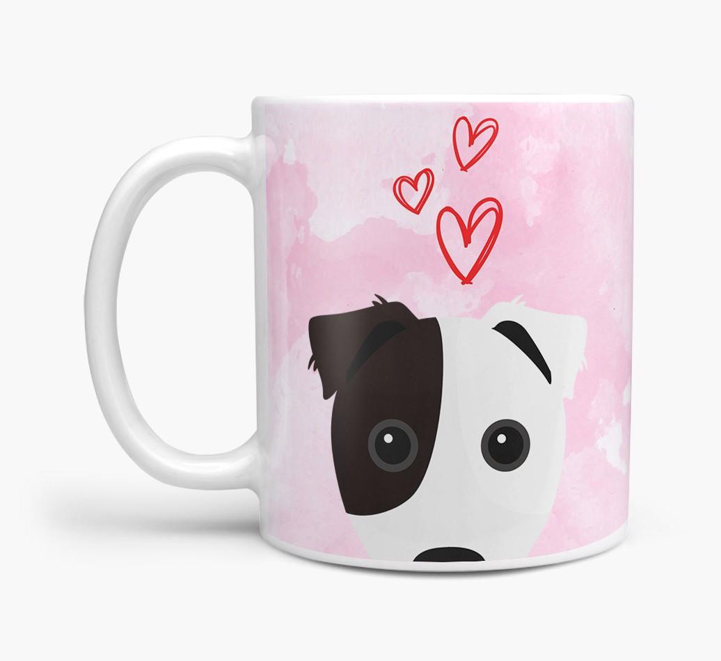 Peeking {breedFullName} Icon and Hearts Mug