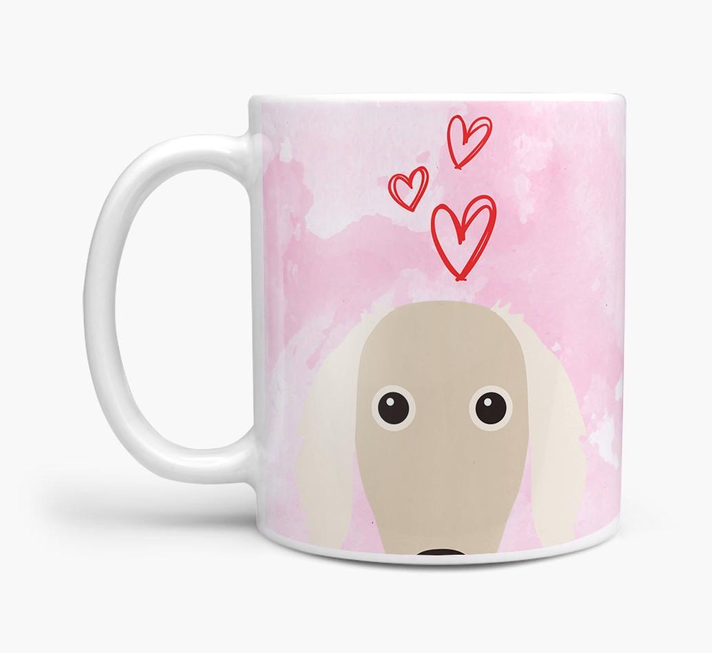 Peeking {breedFullName} Icon and Hearts Mug