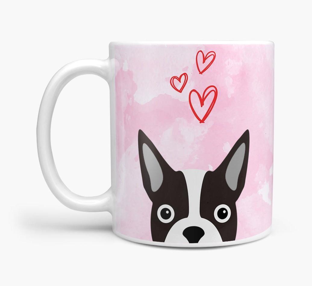 Peeking {breedFullName} Icon and Hearts Mug
