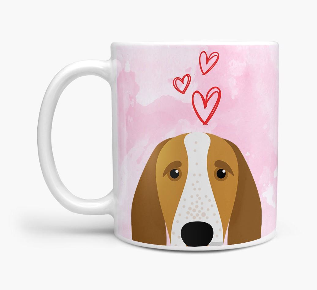 Peeking {breedFullName} Icon and Hearts Mug