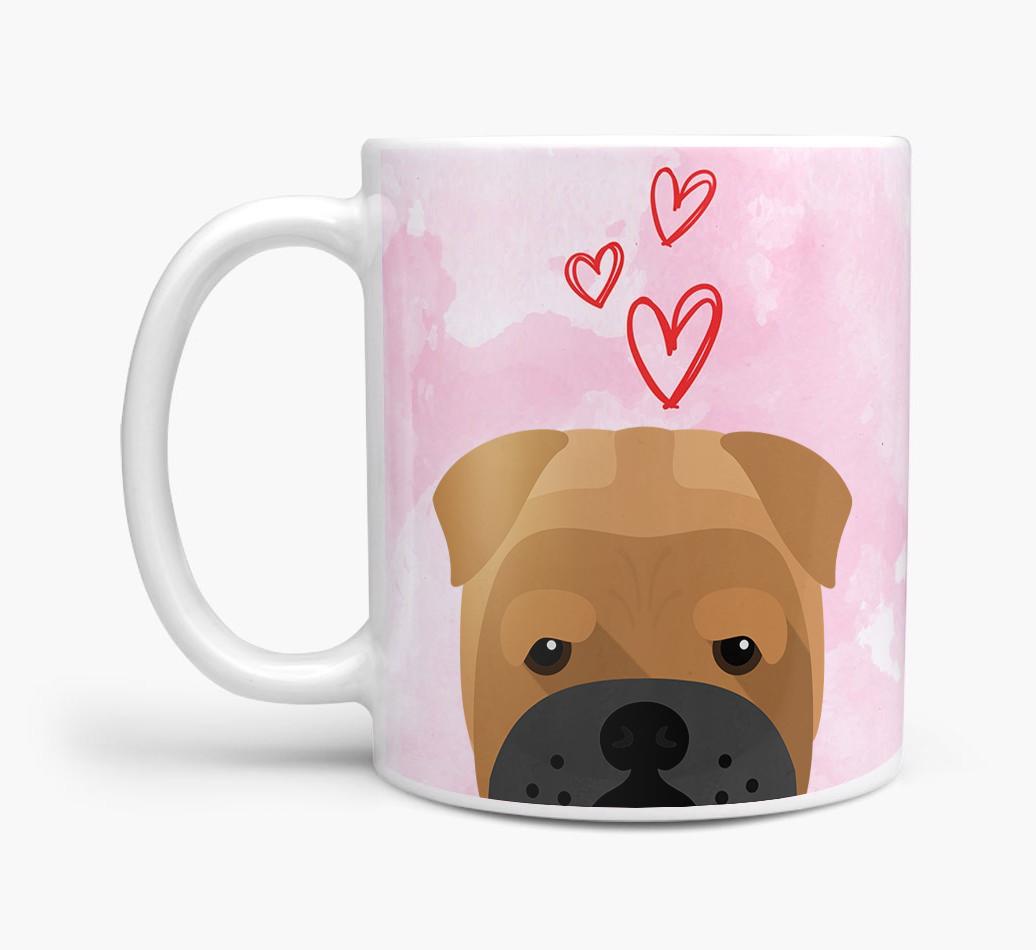 Peeking {breedFullName} Icon and Hearts Mug