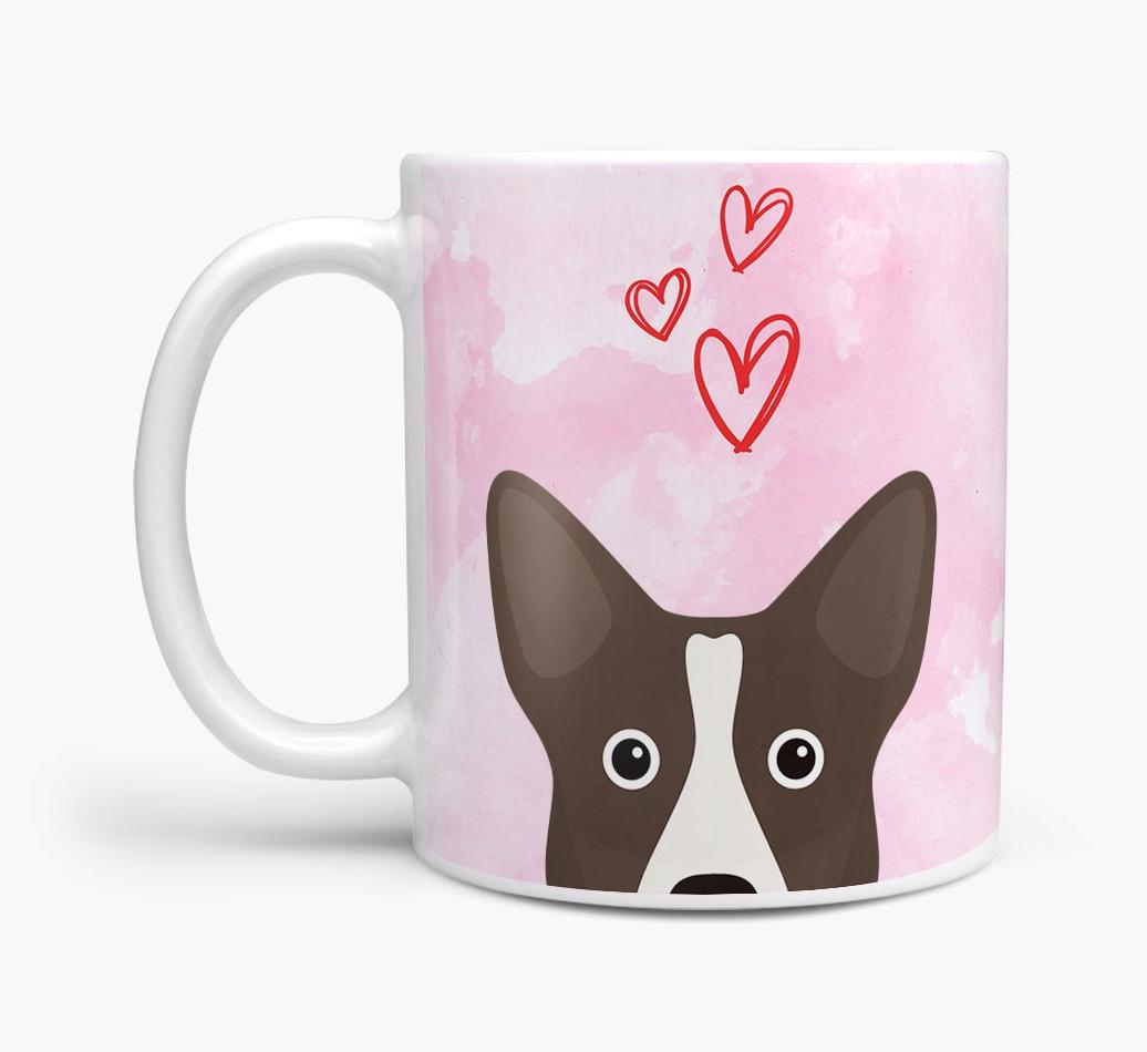 Peeking {breedFullName} Icon and Hearts Mug