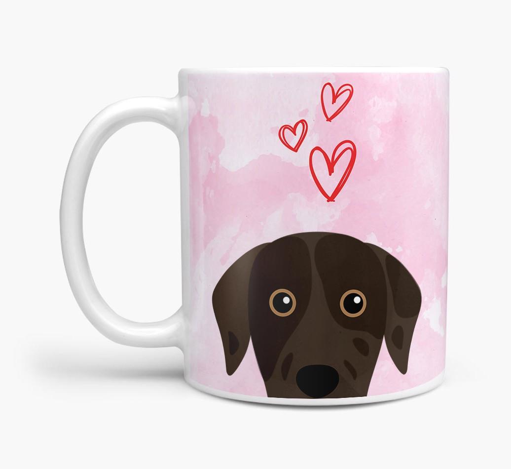Peeking {breedFullName} Icon and Hearts Mug