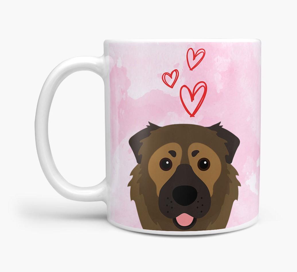 Peeking {breedFullName} Icon and Hearts Mug