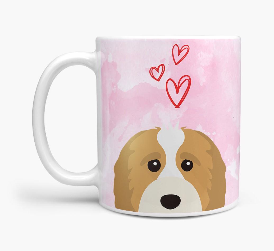 Peeking {breedFullName} Icon and Hearts Mug