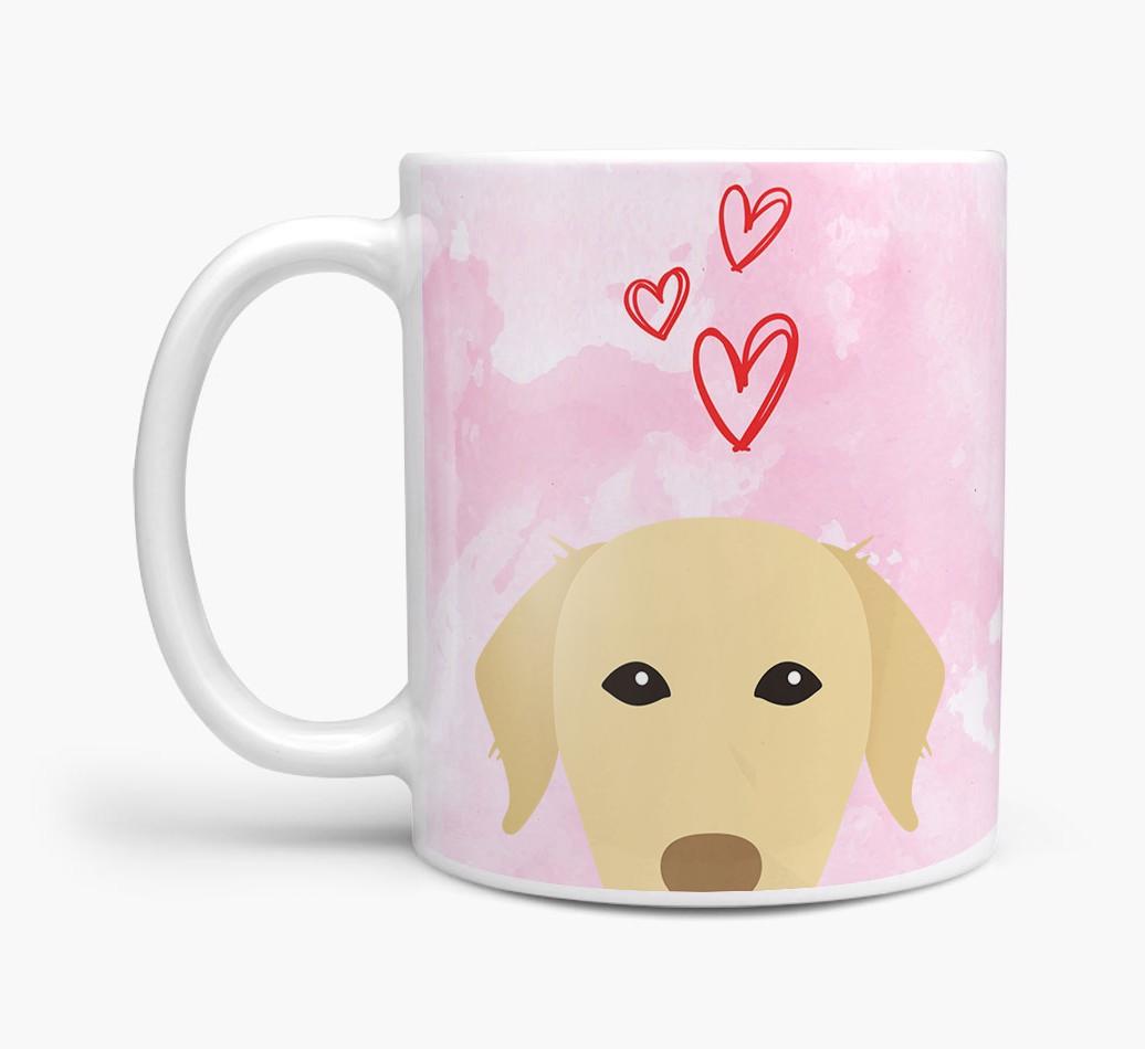 Peeking {breedFullName} Icon and Hearts Mug