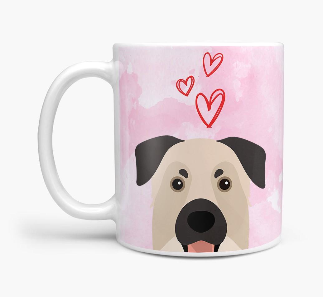Peeking {breedFullName} Icon and Hearts Mug