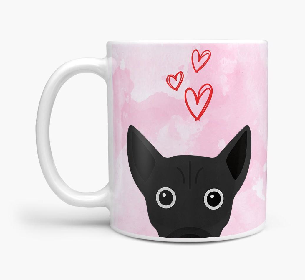 Peeking {breedFullName} Icon and Hearts Mug
