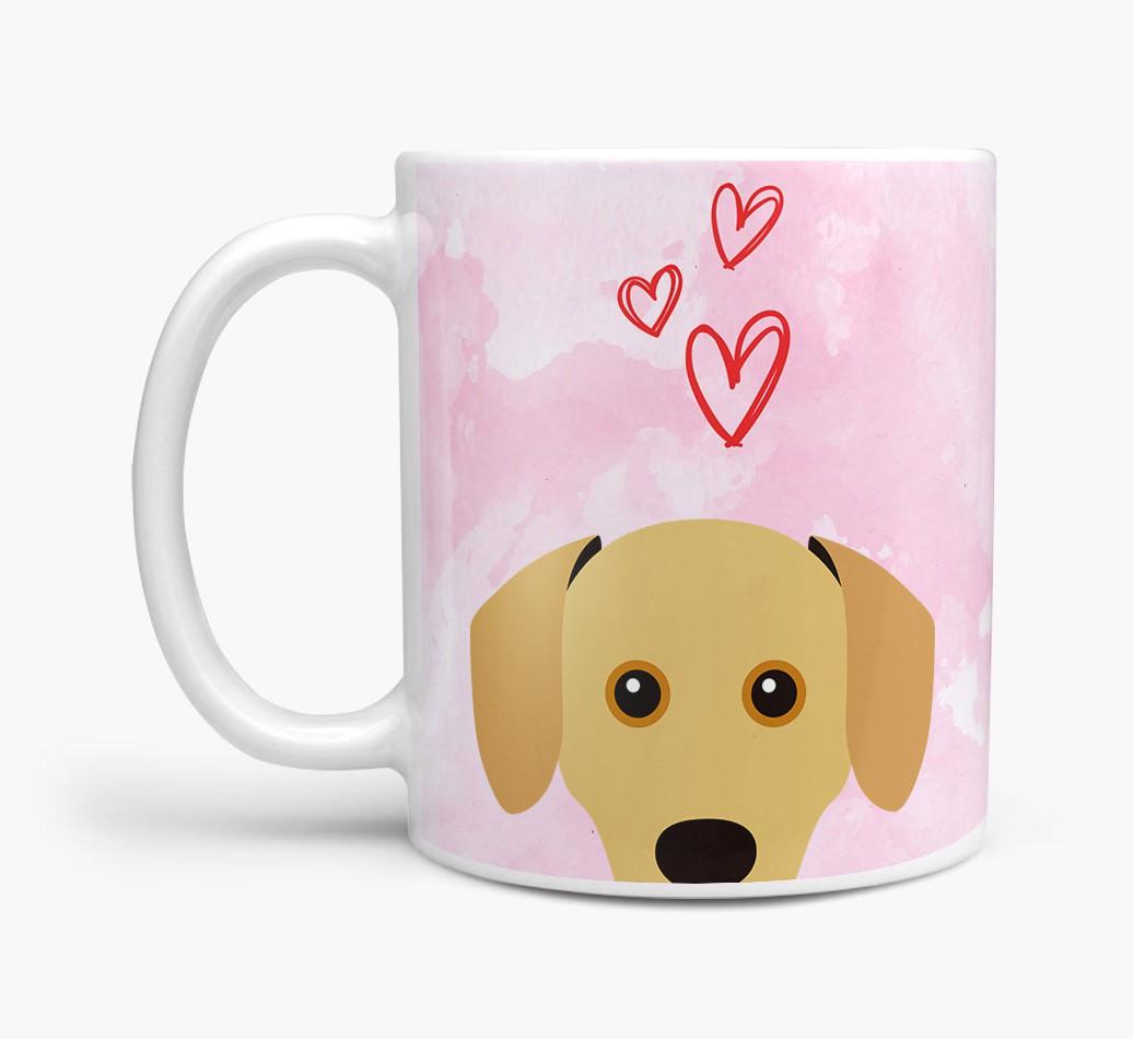 Peeking {breedFullName} Icon and Hearts Mug