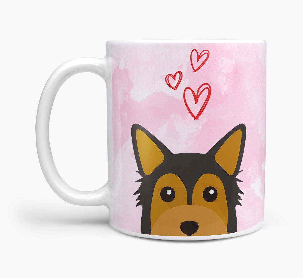 Peeking {breedFullName} Icon and Hearts Mug