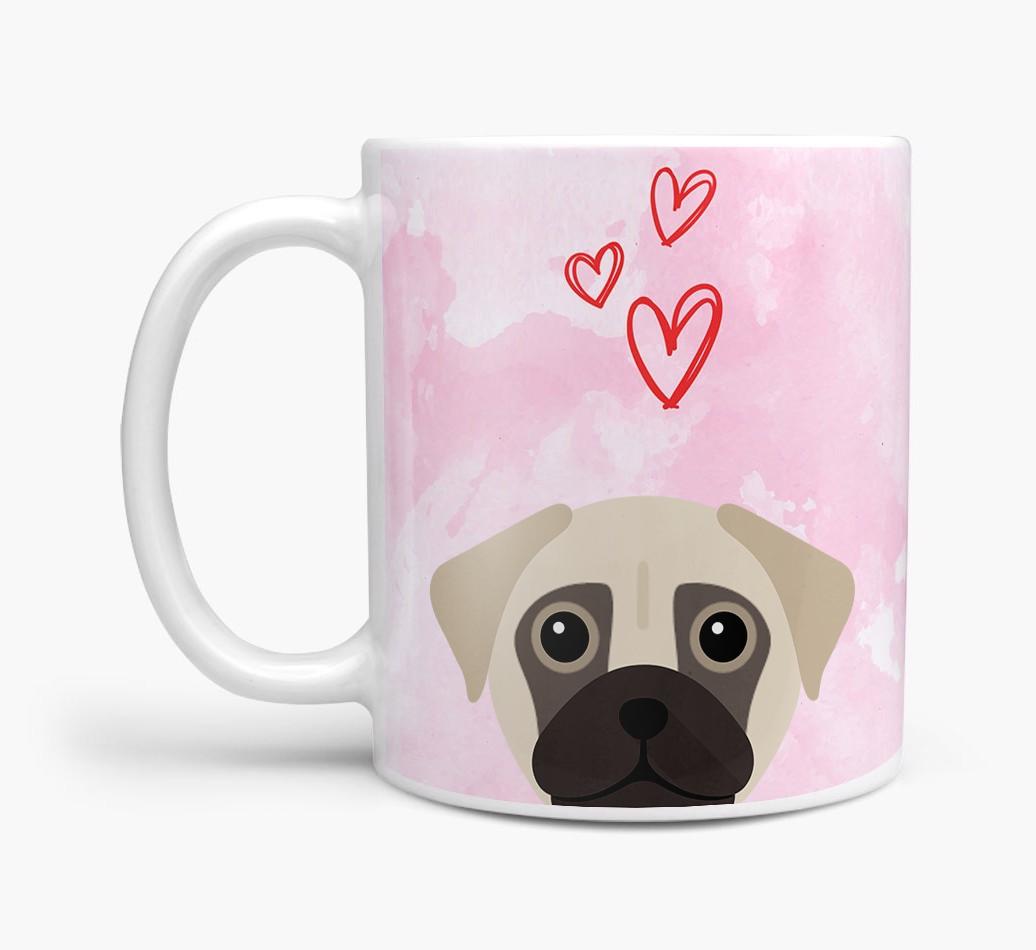 Peeking {breedFullName} Icon and Hearts Mug